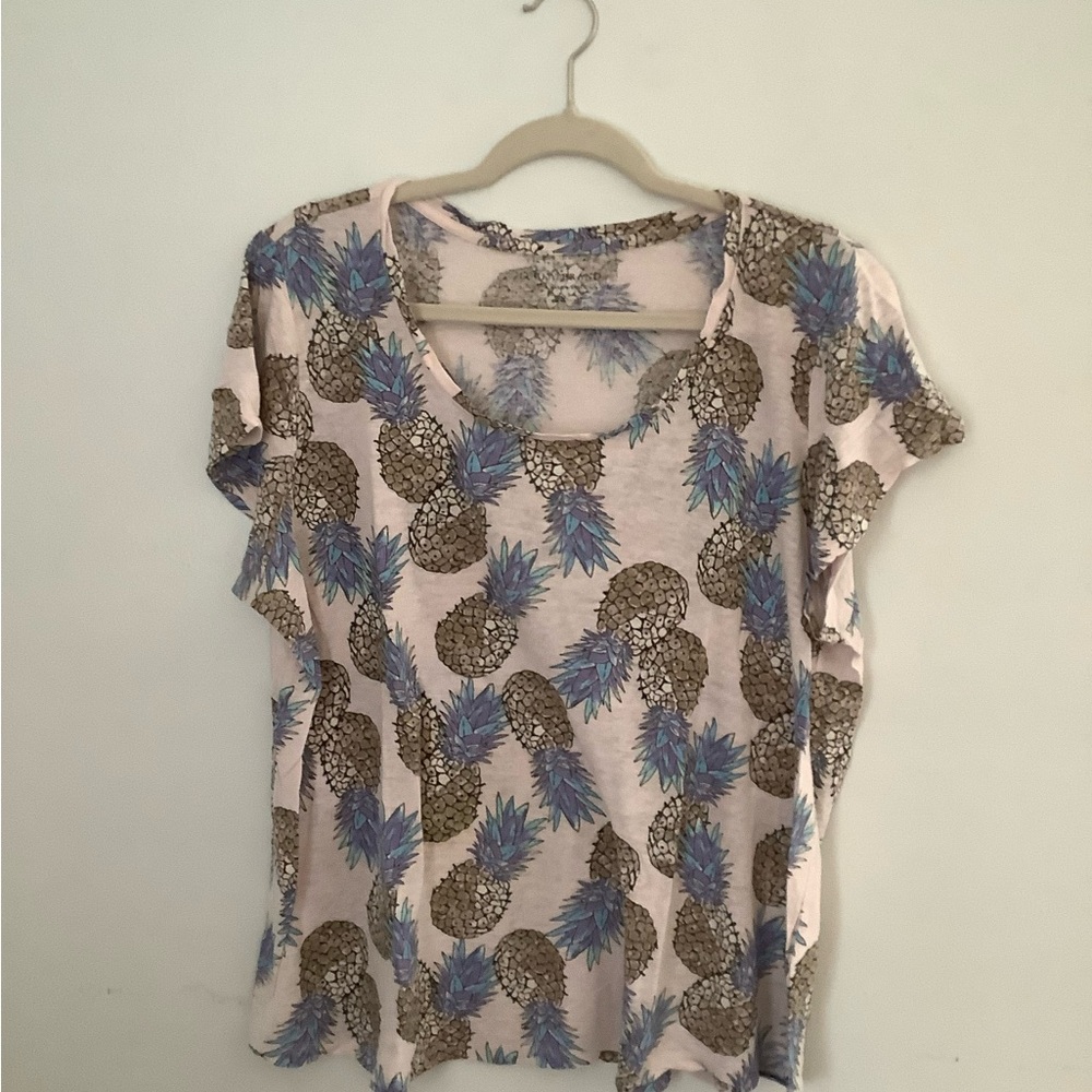 Lucky Brand Pink Short Sleeve Pineapple Print Tee